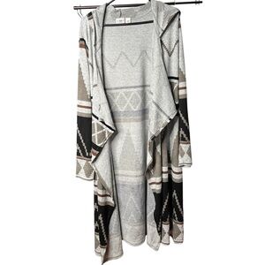 Cato Sweater Womens 18/20 Cardigan Open Front Hooded Knit Aztec Print Multicolor